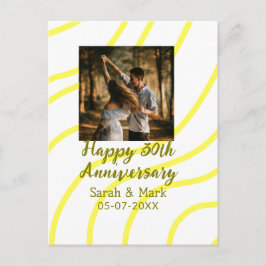 Yellow golden photo 30th wedding anniversary name postkarte