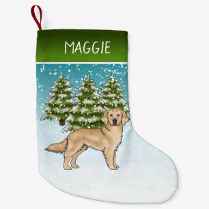 Yellow Golden Retriever Blue Christmas Individuell Kleiner Weihnachtsstrumpf