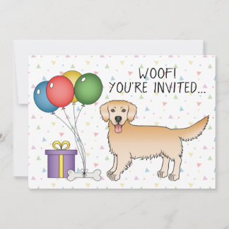 Yellow Golden Retriever Cartoon Dog - Geburtstag Einladung
