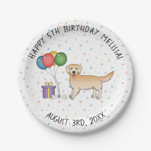 Yellow Golden Retriever Cartoon Dog - Geburtstag Pappteller