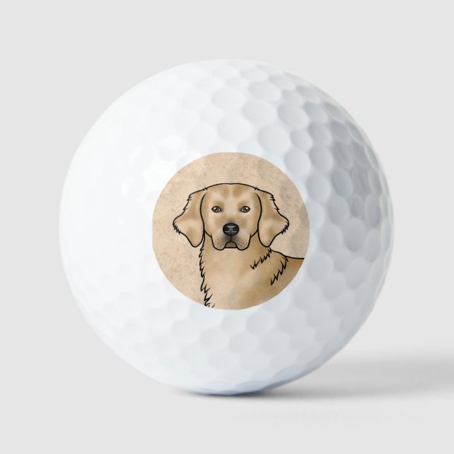 Yellow Golden Retriever Cartoon Dog Head Golfball (Vorderseite)