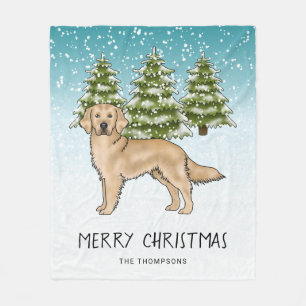 Yellow Golden Retriever Dog Blue Snowy Weihnachten Fleecedecke