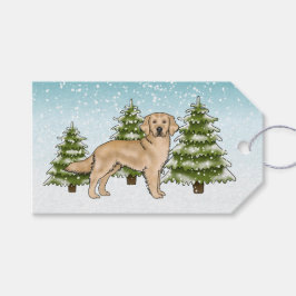 Yellow Golden Retriever Dog Blue Snowy Weihnachten Geschenkanhänger