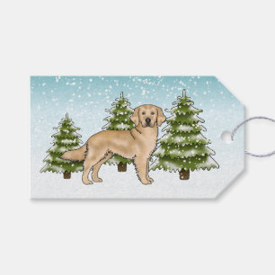Yellow Golden Retriever Dog Blue Snowy Weihnachten Geschenkanhänger