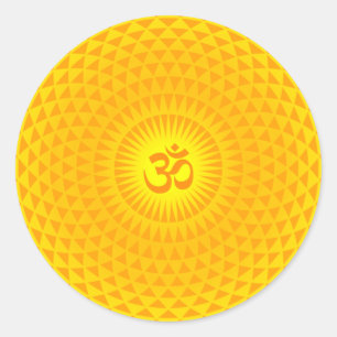 Yellow Golden Sun Lotus Blume Meditation Rad OM Runder Aufkleber