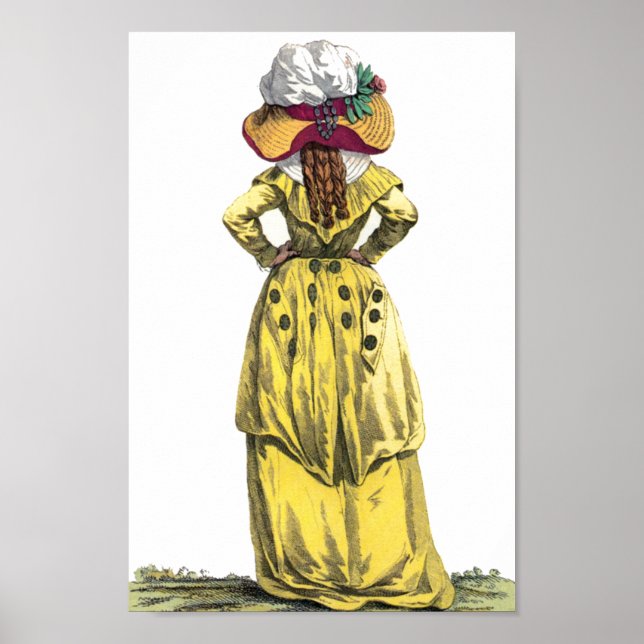 Yellow Gown French Lady Regency Fashion Zeichnend Poster (Vorne)