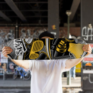 Yellow Graffiti Style Skateboard Skateboard Deck
