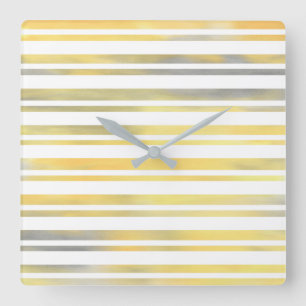 Yellow Gray and White Stripes Quadratische Wanduhr