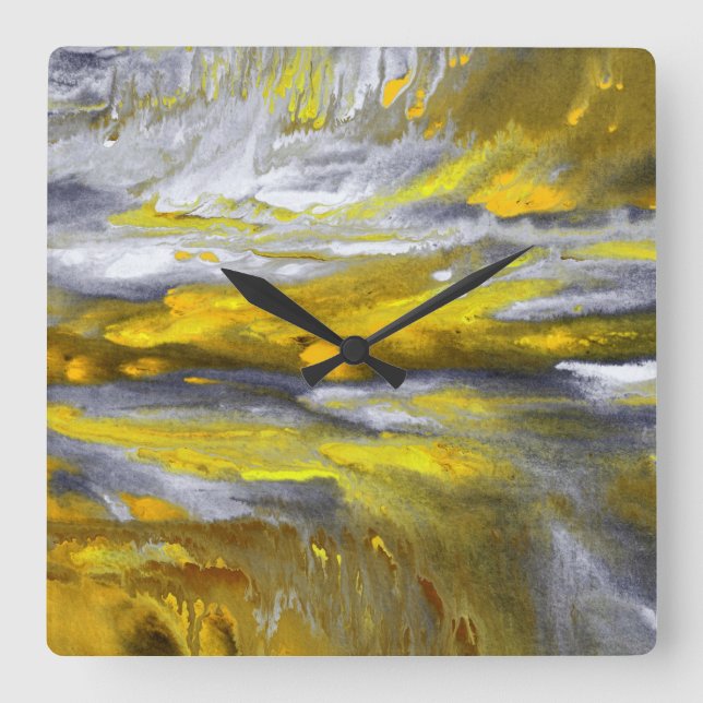 Yellow Gray Black Abstract Quadratische Wanduhr (Vorderseite)