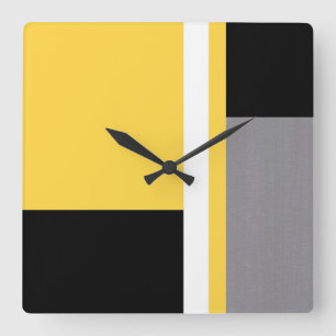 Yellow Gray Black and White Block Quadratische Wanduhr