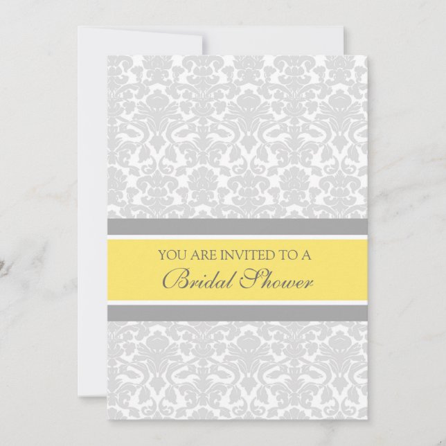Yellow Gray Damask Bridal Dusche Einladungskarten (Vorderseite)