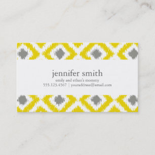 Yellow Gray Diamonds Ikat Pattern Telefonnummerkarte