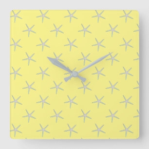 Yellow Gray Grey Teal Starfish Patterns Modern Quadratische Wanduhr