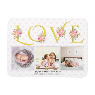 Yellow, gray LOVE, pink  roses Valentines Day Magnet