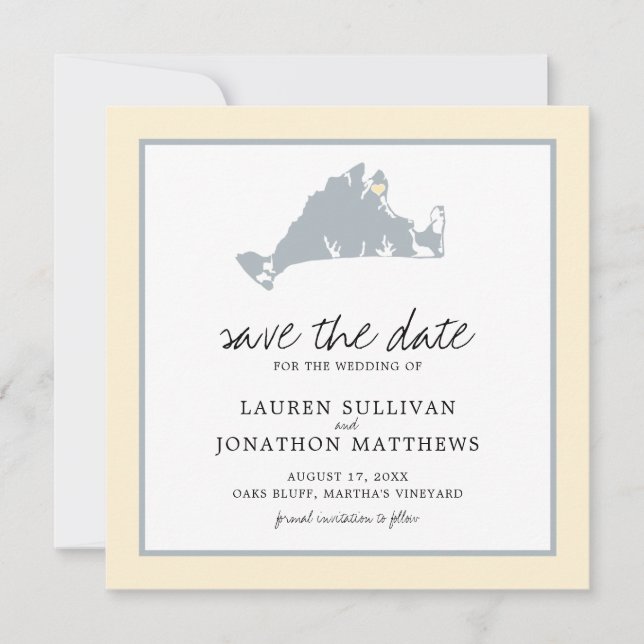 Yellow Gray Martha's Vineyard Map Save the Date (Vorderseite)