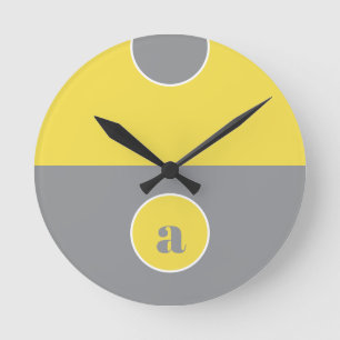 Yellow Gray Monogram Runde Wanduhr