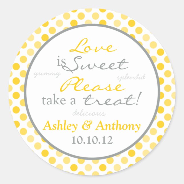 Yellow Gray Polka Dot Candy Buffet Stickers (Vorderseite)