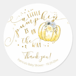 Yellow Gray Pumpkin Fall Baby Dusche Danke Runder Aufkleber