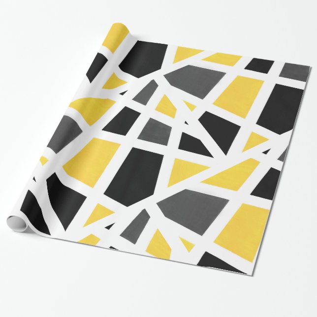 Yellow Gray Schwarz-weiß Geometric Abstrakt Geschenkpapier (Ungerollt)