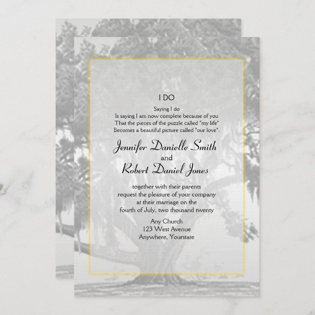 Yellow Gray Silver Mossy Oak Wedding Einladung (Vorne/Hinten)
