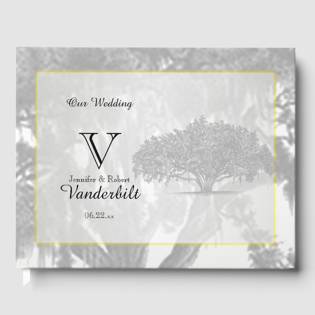 Yellow Gray Silver Mossy Oak Wedding Guest Book Gästebuch (Vorderseite)