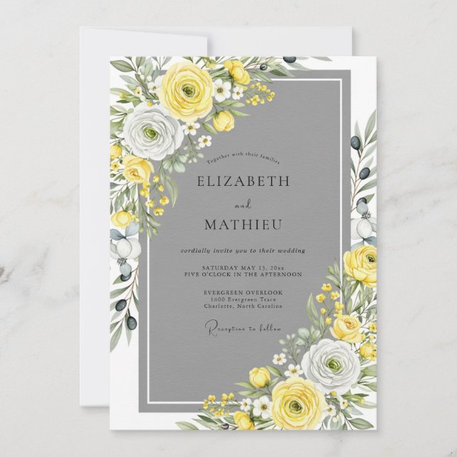 Yellow Gray Stylish Spring Wedding Einladung (Vorderseite)
