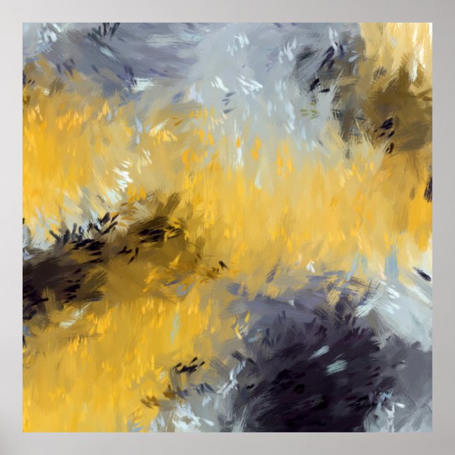 Yellow Gray White Abstract Brushstrokes Poster (Vorne)