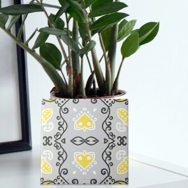 Yellow Gray White Arabesque Geometric Pattern Fliese (Von Creator hochgeladen)