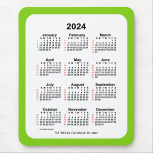 Yellow Green 52 Week Calendar von Janz 2024 Mousepad