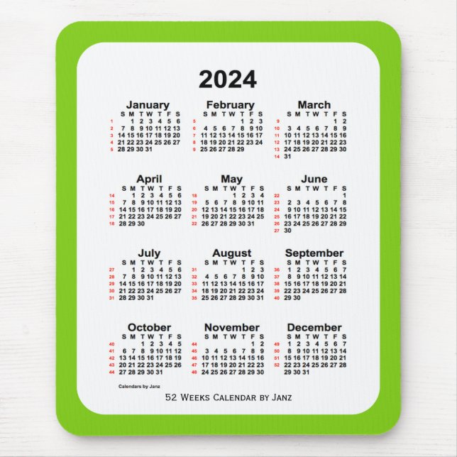 Yellow Green 52 Week Calendar von Janz 2024 Mousepad (Vorne)