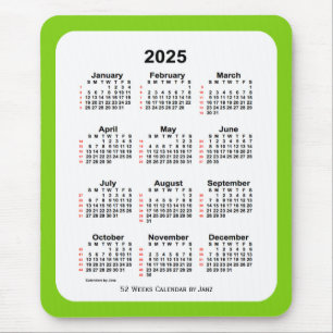 Yellow Green 52 Week Calendar von Janz 2025 Mousepad