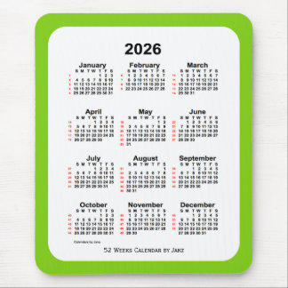 Yellow Green 52 Week Calendar von Janz 2026 Mousepad