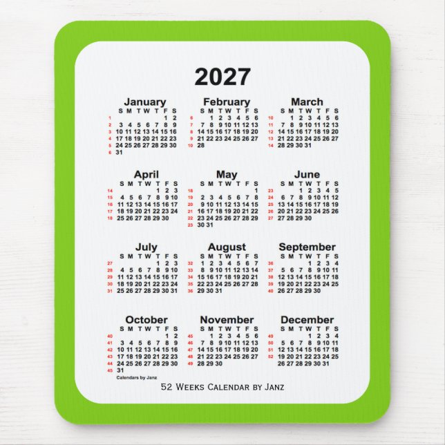 Yellow Green 52 Week Calendar von Janz 2027 Mousepad (Vorne)