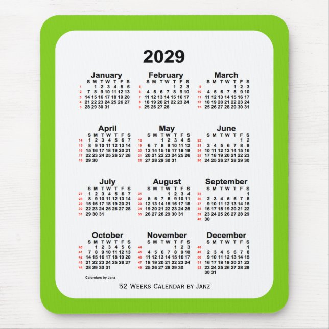 Yellow Green 52 Week Calendar von Janz 2029 Mousepad (Vorne)