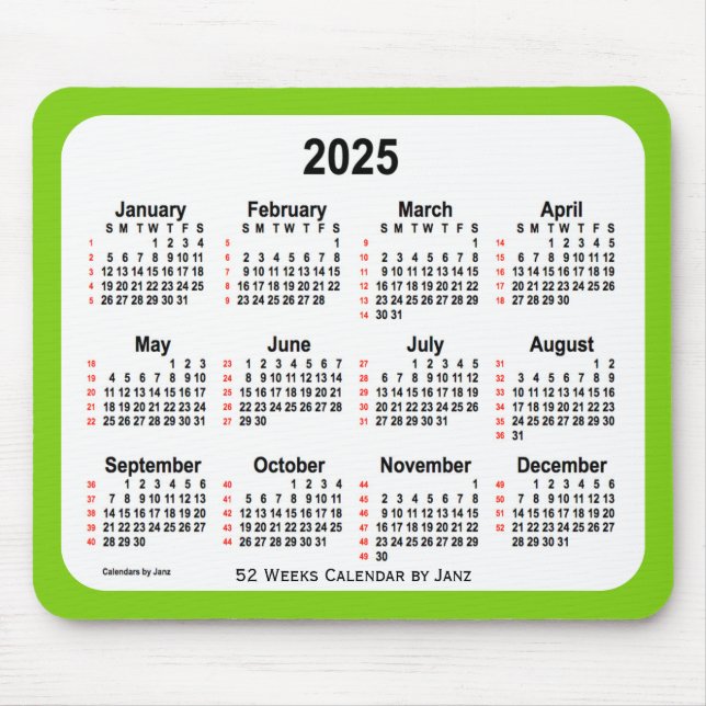 Yellow Green 52 Weeks Calendar von Janz 2025 Mousepad (Vorne)