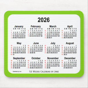Yellow Green 52 Weeks Calendar von Janz 2026 Mousepad