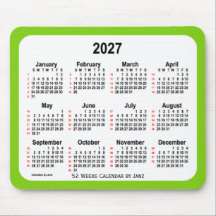 Yellow Green 52 Weeks Calendar von Janz 2027 Mousepad