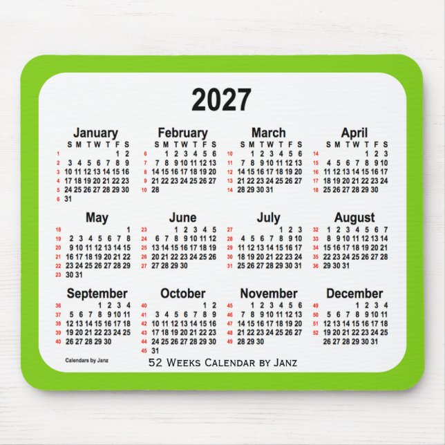 Yellow Green 52 Weeks Calendar von Janz 2027 Mousepad (Vorne)