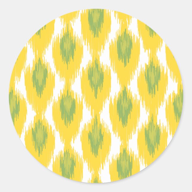 Yellow Green Abstrakt Tribal Ikat Diamond Muster Runder Aufkleber (Vorderseite)