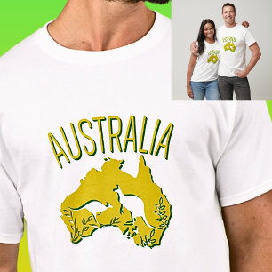 Yellow Green Australia Karte mit Kangaroos auf Lig T-Shirt