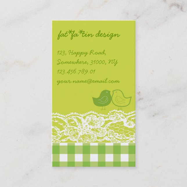 Yellow & Green Birds Scrapbook Lace Visitenkarte (Vorderseite)