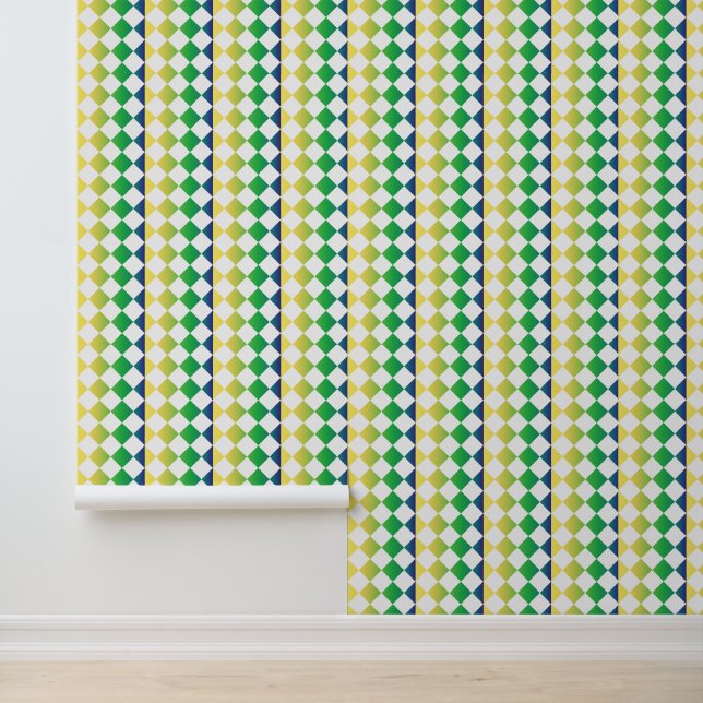 Yellow Green Blue Checker Diamond Pattern Tapete (Anwendung)