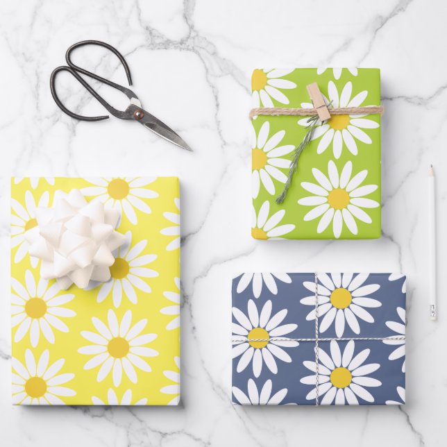 Yellow Green Blue Daisy Geschenkpapier Set (Vorderseite)