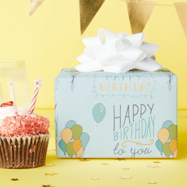 Yellow Green Blue Happy Birthday Balloons Geschenkpapier (Geburtstagsparty)
