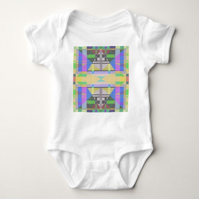 Yellow Green Blue Lila Geometric Baby Strampler (Vorderseite)