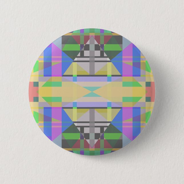 Yellow Green Blue Lila Geometric Button (Vorderseite)