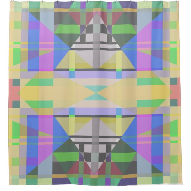 Yellow Green Blue Lila Geometric Duschvorhang (Vorderseite)