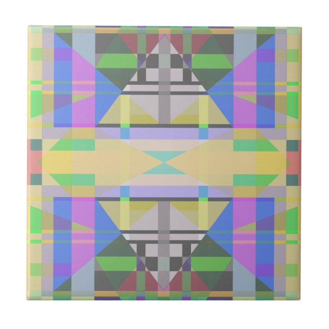 Yellow Green Blue Lila Geometric Fliese (Vorderseite)