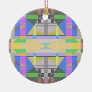 Yellow Green Blue Lila Geometric Keramik Ornament