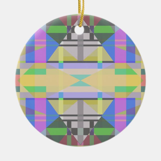 Yellow Green Blue Lila Geometric Keramik Ornament (Vorne)